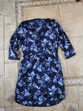 GAP Navy Blue Floral Long Sleeve Shift Dress